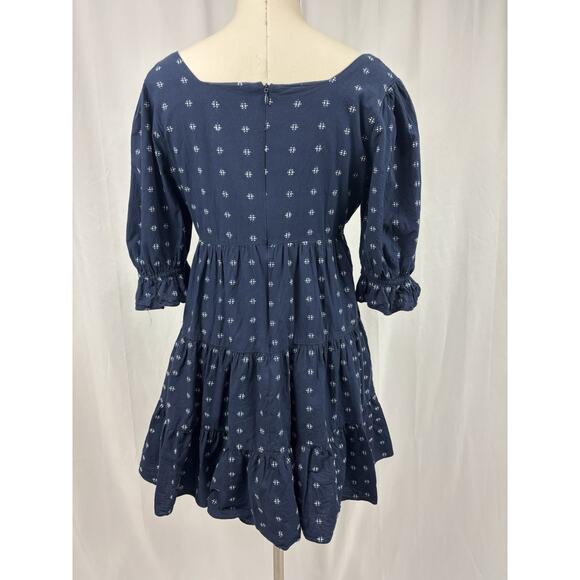 MADEWELL $108 Square-Neck Puff-Sleeve Blue Clip Dot Babydoll Dress 4 Cottagecore - Picture 3 of 10